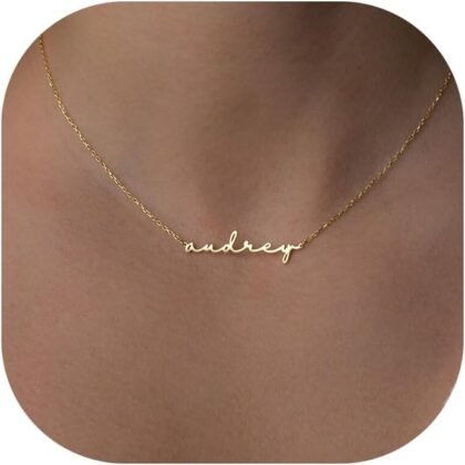 DayOfShe Custom Tiny Name Necklaces for Wedding Bridesmaid Gifts Best Friend Birthday Gifts, 18K Gold Plated Dainty Name Necklace Personalized Christmas Jewelry Gifts
