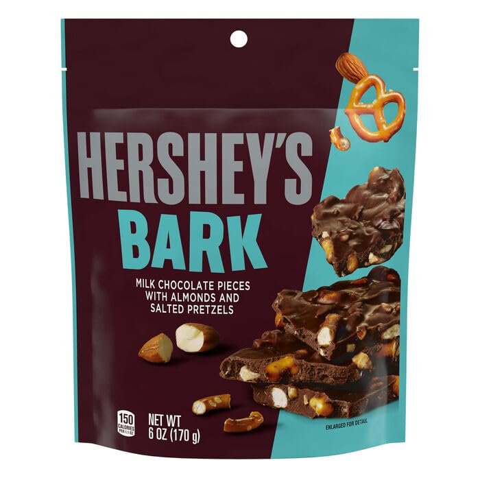 HERSHEY'S BARK (Chocolate Candy Pieces With Salted Peanuts & Pretzels) Pouch, 6 oz., 6 ct., Display Ready Case