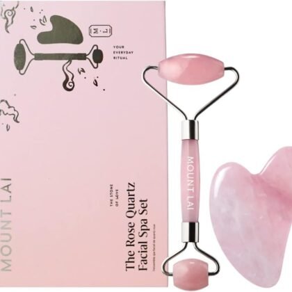 Mount Lai Rose Quartz Gua Sha Facial Tools, Pink Quartz Gua Sha Facial Tools Set and Roller, Guasha Tool for Face to Relieve Muscle Tension and Reduce Puffiness, Anti Aging Skin Care Sets for Women