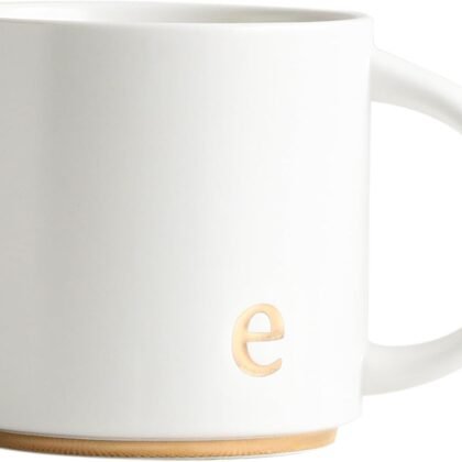 COLLECTIVE HOME - Monogram Ceramic Mugs, 15 oz Golden Initial Coffee Cups, Elegant Alphabet Tea Mugs, Elegant Personalized Mug with Gift Box, Luxurious Cups for Office and Home (e)