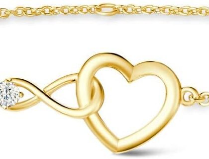 FANCIME Infinity Love Heart Necklace Bracelet 925 Sterling Sliver Gold Plated Dainty Simulated Diamond Jewelry Birthday Anniversary for Women Mom Her Wife Lady, Adjustable Chain