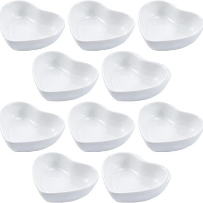 SOCOSY Heart-shaped Multipurpose Ceramic Sauce Dish Seasoning Dishes Sushi Dipping Bowl Appetizer Plates Serving Dish Saucers Bowl(Set of 10)