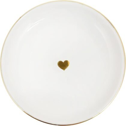 Sweet Water Decor Gold Heart Jewelry Dish Tray - Elegant Ceramic Ring Dish for Home Decor, Bridal Parties, Jewelry Storage, Rings, and Earrings Organizer