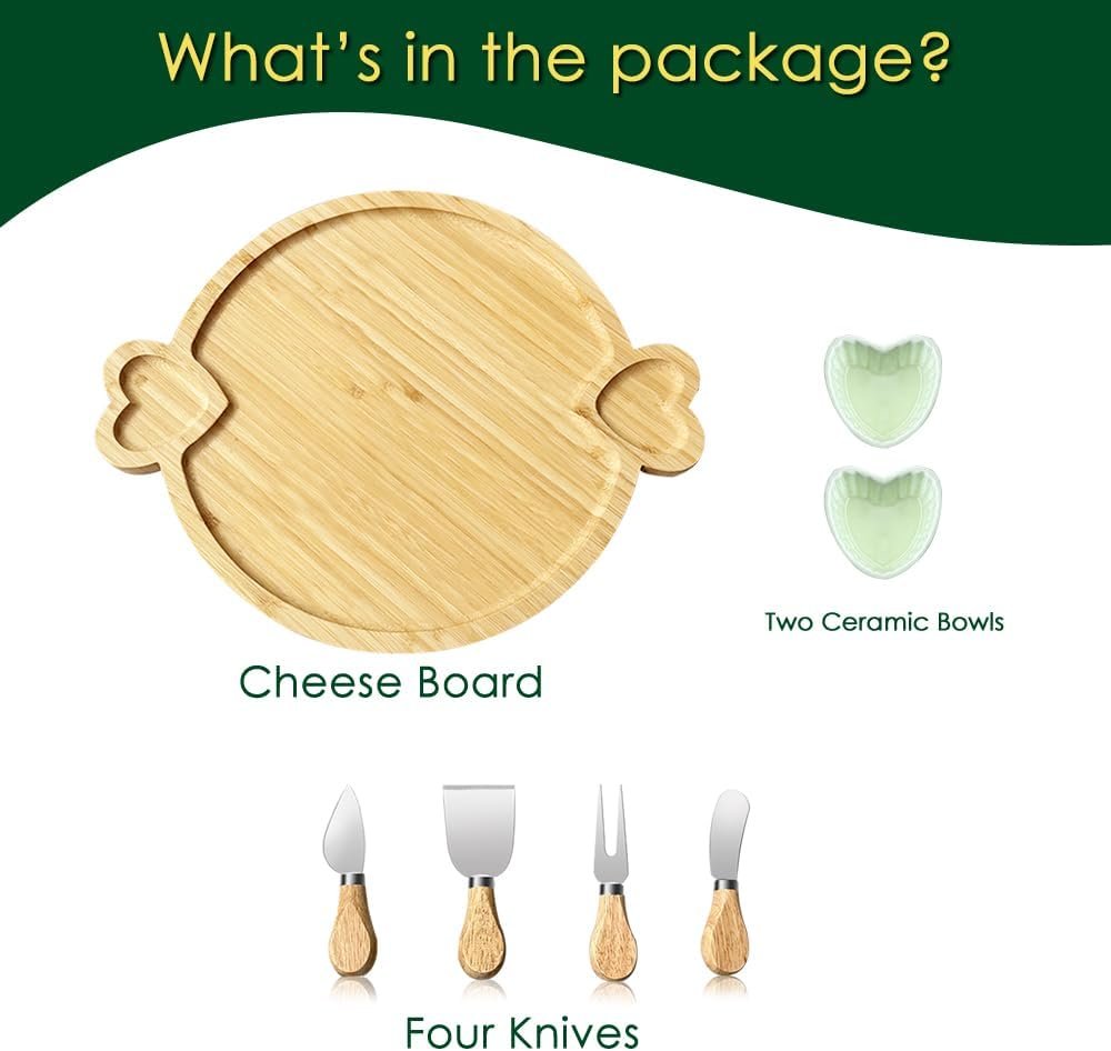 Charcuterie Boards,Cute Bamboo Cheese Board,House Warming Gifts New Home,Wedding Bridal Shower Gift,Valentine Birthday Mother's Day for Women Mom,Round Meat Fruit Serving Tray Platter - Image 2