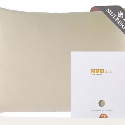 ZIMASILK 100% Pure Mulberry Silk Pillowcase for Hair and Skin Health,Soft and Smooth,Both Sides Premium Grade 6A Silk,600 Thread Count,with Hidden Zipper,1pc (Queen 20''x30'',Beige)