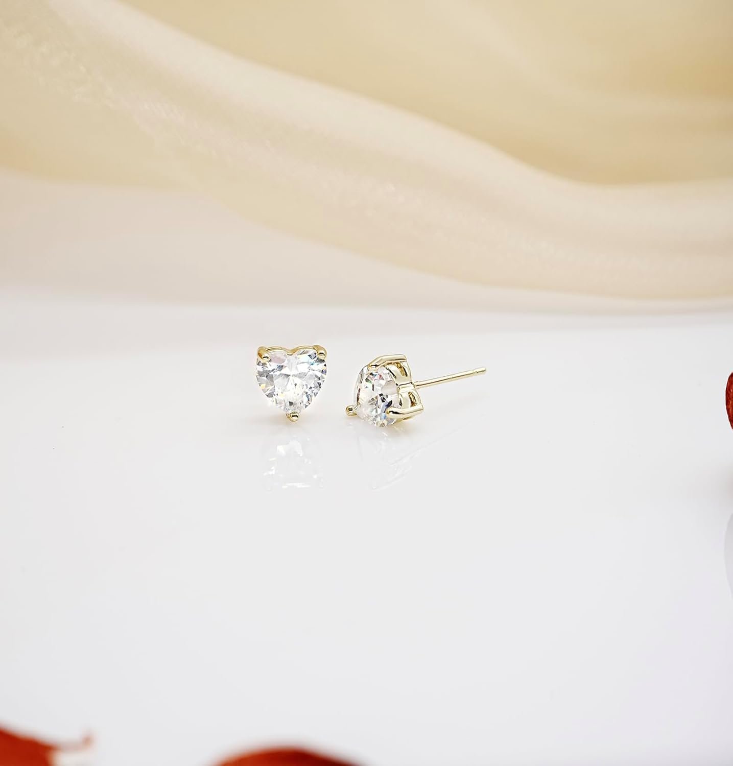 Sterling Silver Heart Stud Earrings for Women, 925 Silver Post with Cubic Zirconia, Hypoallergenic Cute Small Jewelry - Image 5