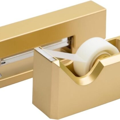 JAM PAPER Office & Desk Sets - 1 Stapler & 1 Tape Dispenser - Gold - 2/Pack