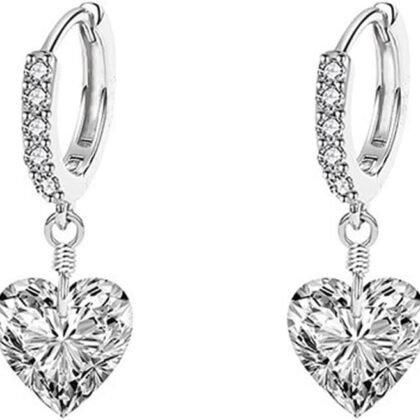 Huggie Crystal Heart Hoop Earrings for Women Girls 925 Sterling Silver CZ Charms Dangle Drop Small Hoops Cartilage Hypoallergenic Piercing Cuff Wrap Cute Birthday Valentine Mother's Jewelry Gifts for Her