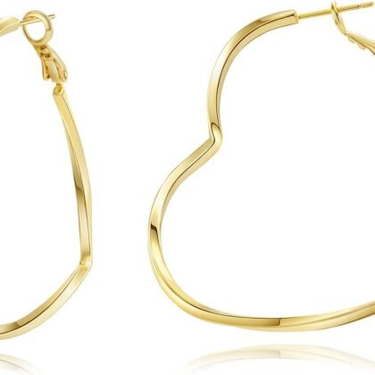 Trendy 14K Gold Plated Hoop Earrings for Women, Chunky Gold/Silver Earrings for Women Cubic Zirconia Baguette Hoop Earrings Heart Hoops Lightweight Hypoallergenic Jewelry,25mm/35mm/40mm/50mm