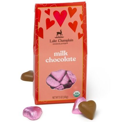 LAKE CHAMPLAIN CHOCOLATES Organic Valentine's Hearts Milk Chocolate Gift Box, 5 OZ