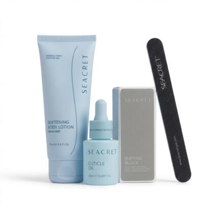 SEACRET Minerals Nail Care Collection, DIY Salon Manicure, Dead Sea Finger & Toenail Treatment Set with File, 3-Way Buffer Block, 1 Oz Cuticle Oil, & 6.8 Oz Body Lotion, All Skin Types, 4 Piece Kit