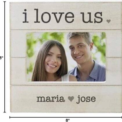 Personalization Universe I Love Us Personalized Shiplap Picture Frame 4x6 Horizontal Photo - Romantic Gifts for Valentine's Day, Wedding, Anniversary, Engagement - Shiplap Wood, Couples Gift