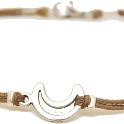 Men's bracelet, silver crescent moon charm, brown cord, bracelet for men, customise length, gift for him, moon bracelet, mens jewelry