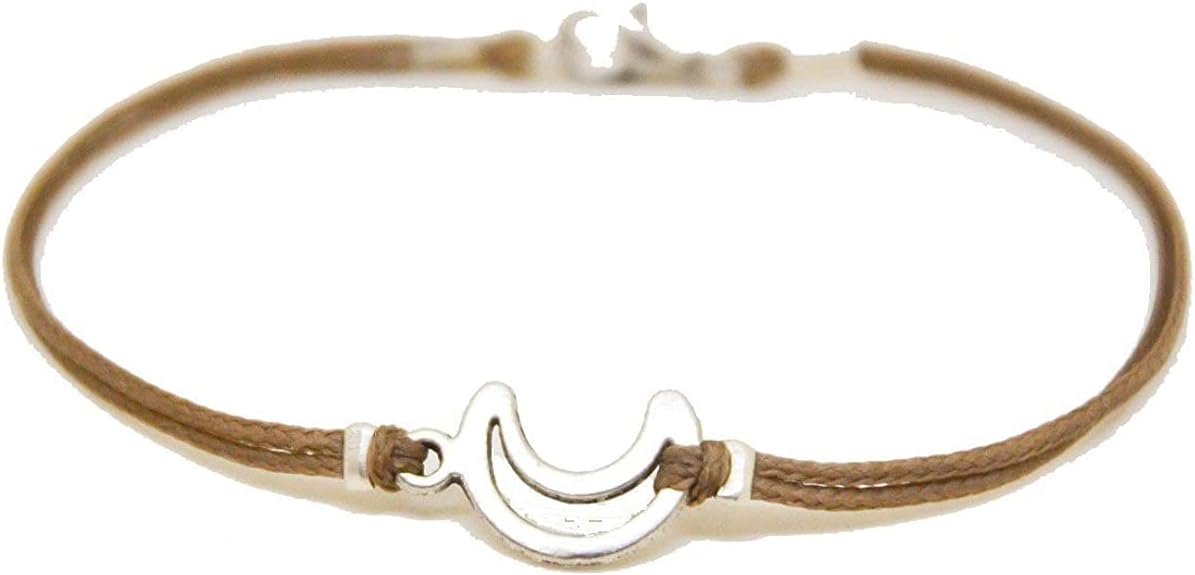 Men's bracelet, silver crescent moon charm, brown cord, bracelet for men, customise length, gift for him, moon bracelet, mens jewelry