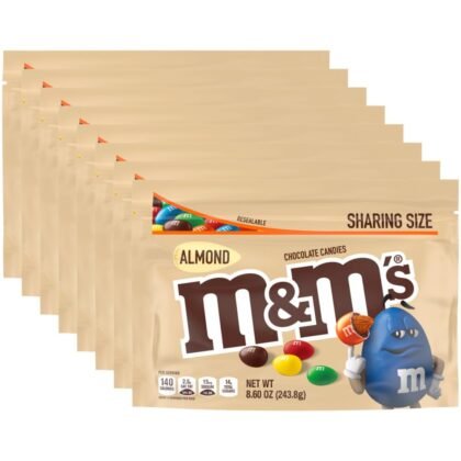 M&M’S Almond Milk Chocolate Candy, Sharing Size, 8.6 Ounce, Chocolate Candy Bulk Pack of 8