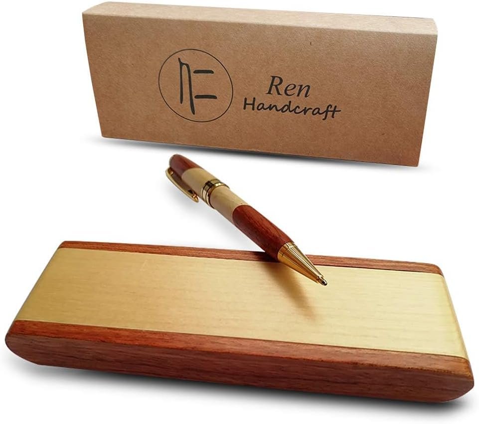 Renawe Luxury Wooden Ballpoint Pen Gift Set with Business Pen Case Display, Nice Writing Pen with Box and Gel Ink Refills Fancy Business Wood Pens Stand for Men Women Designer Cool Executive Pen - Image 2