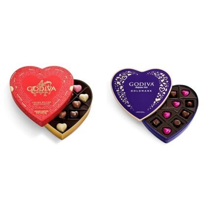 Godiva Valentine's Day Gold Heart Belgian Chocolate Box 14 Pc + Godiva Goldmark Heart Dark Chocolate Box 14 Pc Bundle