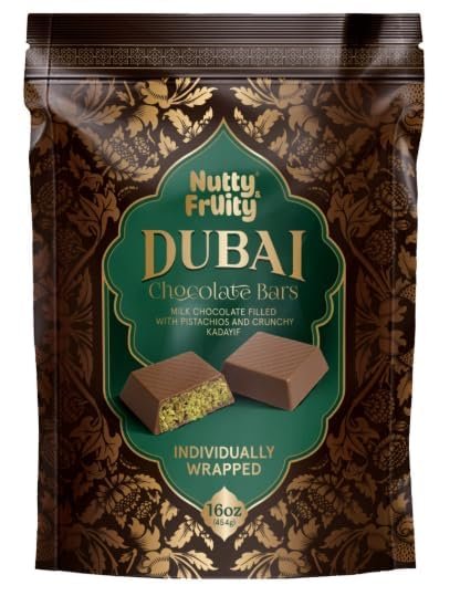 Nutty & FrUity Dubai Chocolate Bars, Milk Chocolate with Pistachio, 16oz Bag – Individually Wrapped Gourmet Candy, Rich & Creamy Treats for Sharing, Gifting, Parties (1 Pack)