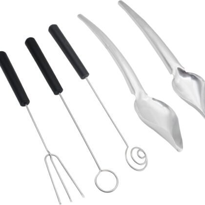 3 Pcs Candy Dipping Tools Stainless Steel Chocolate Dipping Tool Set and 2 Pcs Culinary Drawing Decorating Spoons Set for Decorative Plates