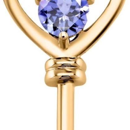 Gem Stone King 18K Yellow Gold Plated Silver Heart Key Pendant Necklace For Women | Round 5MM | Gemstone Birthstone | Mom Wife Birthday Anniversary Graduation Gifts | With 18 Inch Silver Chain