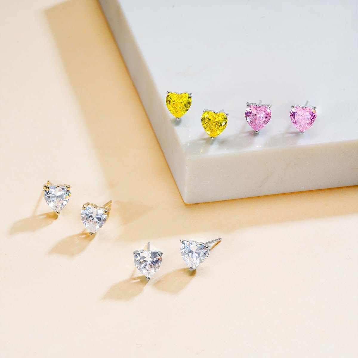 Sterling Silver Heart Stud Earrings for Women, 925 Silver Post with Cubic Zirconia, Hypoallergenic Cute Small Jewelry - Image 6