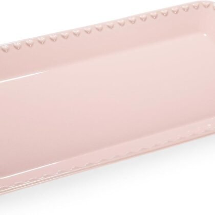 Paris Hilton Rectangle Ceramic Stoneware Serving Platter Tray, Embossed Hearts, Microwave Safe, 15x8-Inch, Pink