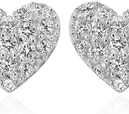 Fashion Full CZ Heart Love Minimalist Real 925 Sterling Silver Small Cartilage Stud Earrings for Women Sensitive Ear Cute Crystal Huggie Studs Jewelry Hypoallergenic Gifts Daughter Her 8mm