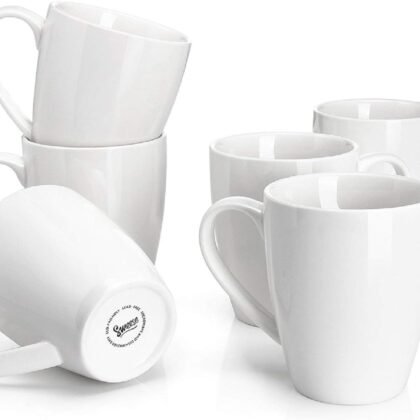 Sweese Porcelain Coffee Mugs - 16 Ounce - Set of 6, Cups for Latte, Hot Tea, Cappuccino, Mocha, Cocoa, White