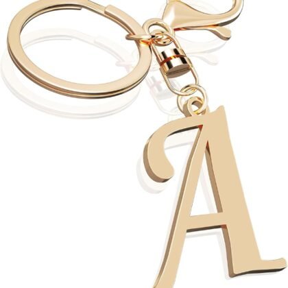 Cute Stainless Steel Gold Initial Letter Keychain for Women Girl, Charms for Key Handbag Backpack Bag, Personalized Gift