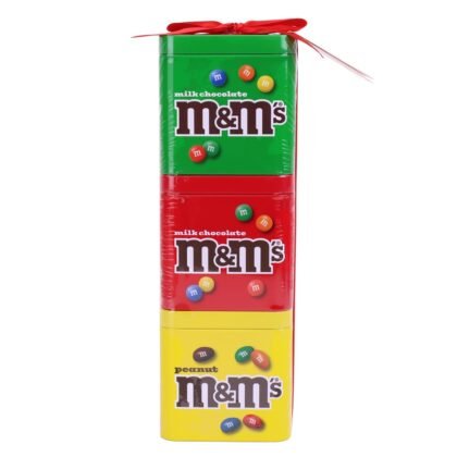 M&M'S Milk Chocolate & Peanut Candies Christmas Gift Tin Set of 3, Candy Stocking Stuffers & Holiday Present for Kids, Women, Men