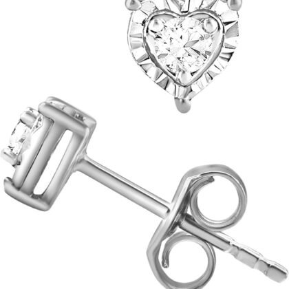 Belacqua Lab Grown Diamond Heart Stud Earrings in Sterling Silver or 14K Rose Gold Plated Silver, Round Cut, 1/10 Carat, I Color, I1 Clarity, Push Back, Dainty Jewelry for Women, Gift Box Included