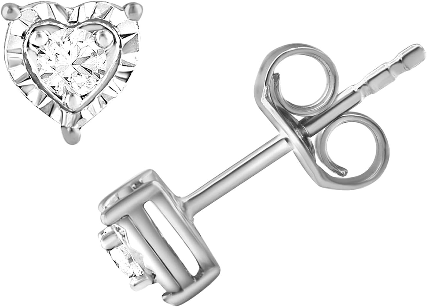 Belacqua Lab Grown Diamond Heart Stud Earrings in Sterling Silver or 14K Rose Gold Plated Silver, Round Cut, 1/10 Carat, I Color, I1 Clarity, Push Back, Dainty Jewelry for Women, Gift Box Included - Image 4