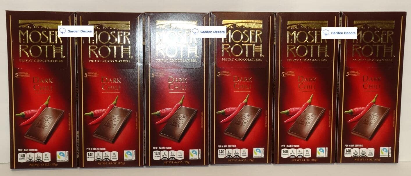 Moser Roth Privat German Chocolate Dark Chili 4.4oz 125g (Six Bars)