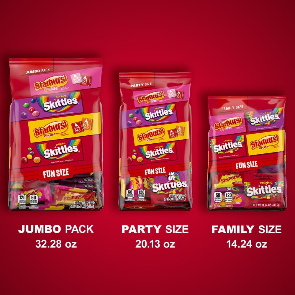 SKITTLES Original, SKITTLES Wild Berry & STARBURST Original and STARBURST FaveReds Fun Size Chewy Candy Variety Bag, Party Size, 20.13 Oz Bulk Bag - Image 10