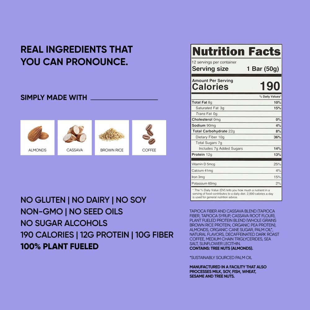 TRUBAR Vegan Protein Bar, Whole Lotta Macchiato, Gluten Free, Plant Based Protein, Dairy Free, Non GMO, Soy Free, No Sugar Alcohols, 12G Protein, 12G Fiber, 23G Carb, On the Go Snack Bars, 12 CT - Image 2