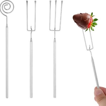 3 Pcs Chocolate Dipping Tool, Stainless Steel Candy Fondue Forks Slotted Spoon Chocolate Dipping Fork Candy Making Tools Dishwasher Safe Decorating Kit for Baking, DIY Truffles, Pralines