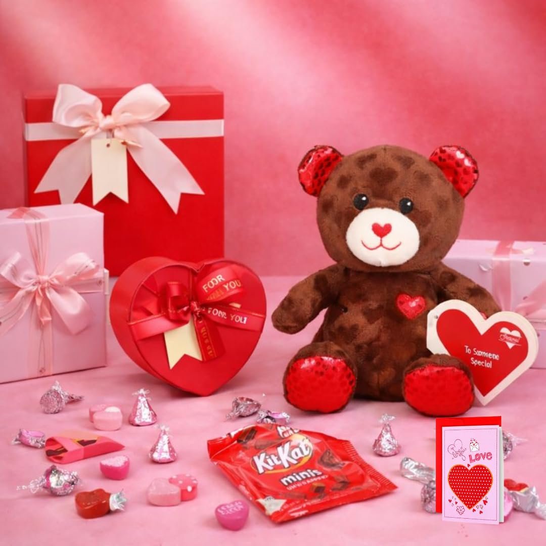 Valentine’s Day Package with Teddy Bear & Chocolate – Romantic Candy Gift Set for Her or Him, Valentine Day Gift Basket with Sweets, V-Day Heart Bag & Greeting Card Included - Image 8