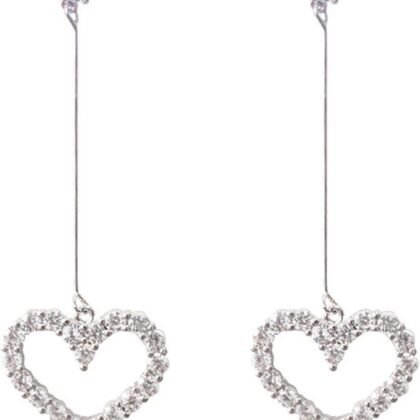 Boho Female Crystal White Heart Drop Earrings Fashion Silver Color Zircon Stone Small Hanging Dangle Earrings for Women