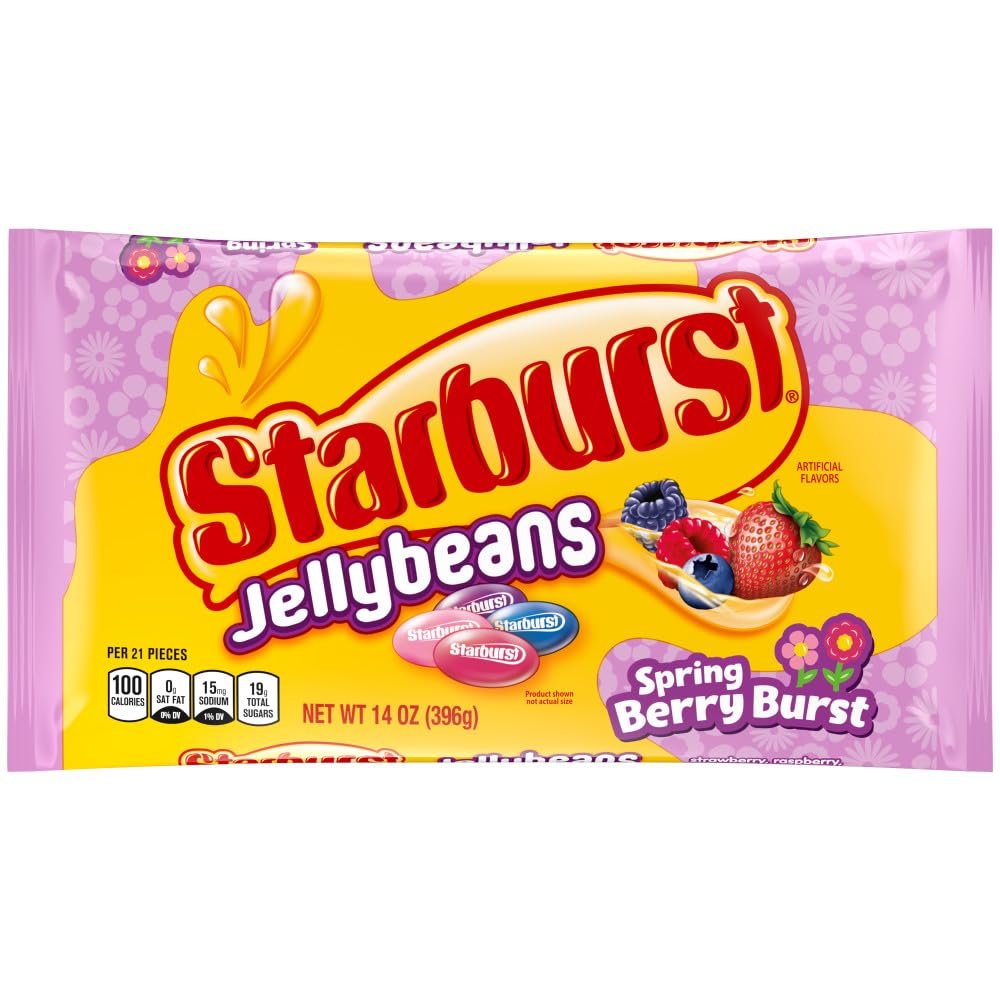 STARBURST Berry Burst Jellybean Easter Candy, Jelly Beans for Filling Eggs, Easter Basket Stuffers, 14 Ounce Bag