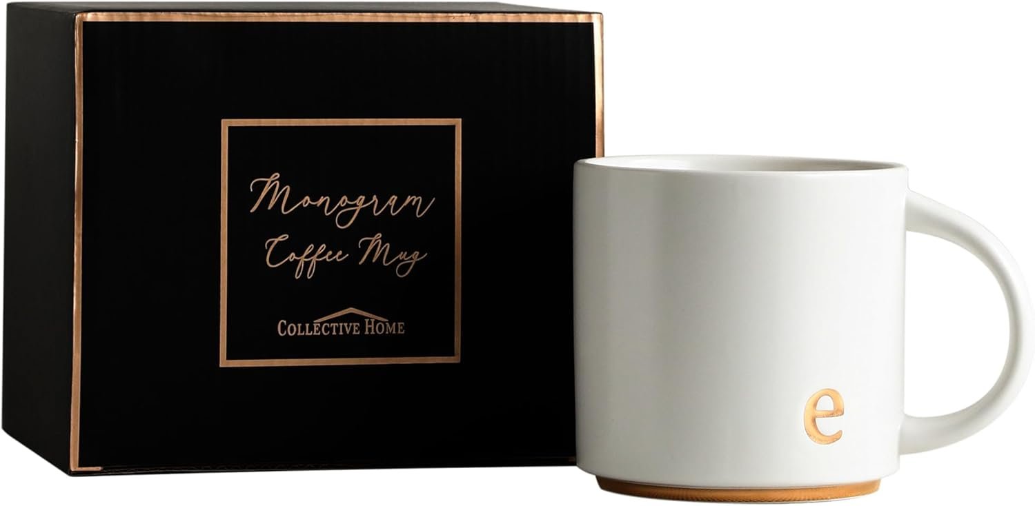 COLLECTIVE HOME - Monogram Ceramic Mugs, 15 oz Golden Initial Coffee Cups, Elegant Alphabet Tea Mugs, Elegant Personalized Mug with Gift Box, Luxurious Cups for Office and Home (e) - Image 4