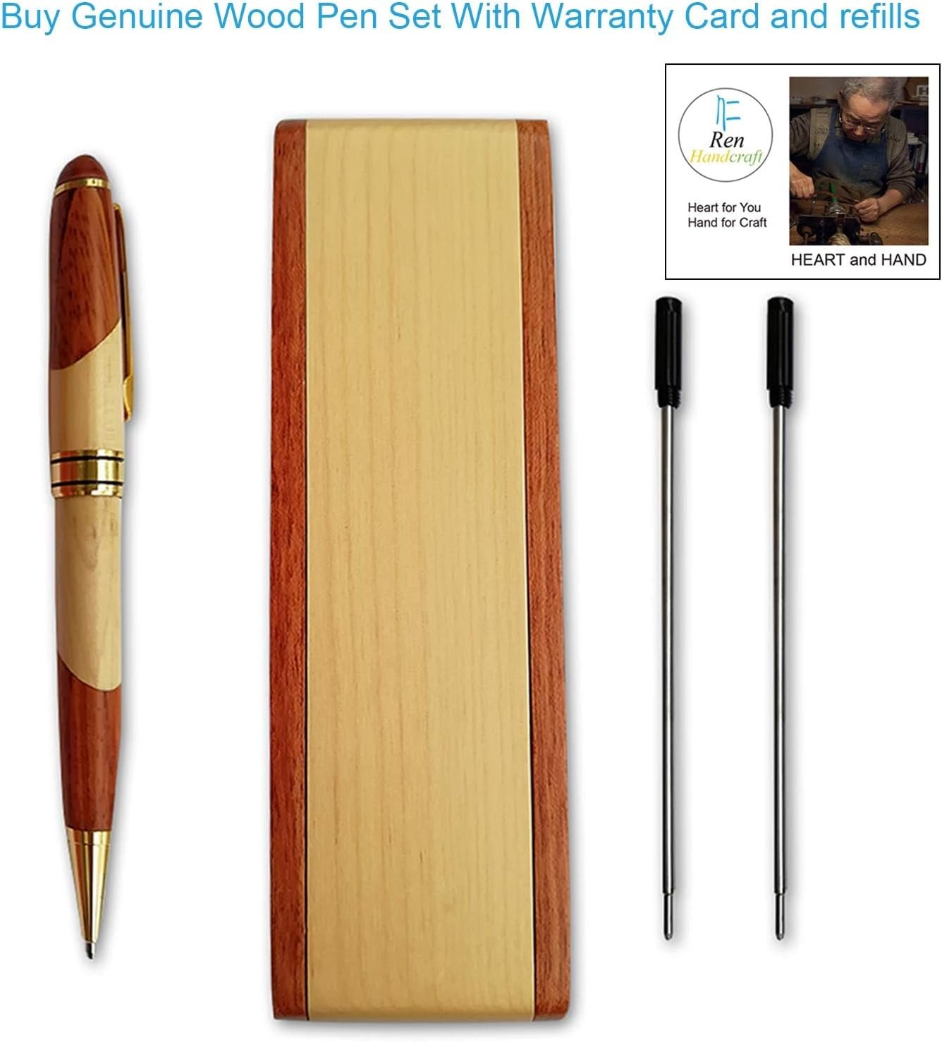 Renawe Luxury Wooden Ballpoint Pen Gift Set with Business Pen Case Display, Nice Writing Pen with Box and Gel Ink Refills Fancy Business Wood Pens Stand for Men Women Designer Cool Executive Pen - Image 3