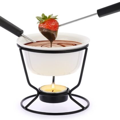 BSTKEY Ceramic Butter Warmer Set, Fondue Pot Melting Pot Set, Melt Hot Pot Round Bowl Set For Cheese Chocolate Butter Caramel, with 2 Dipping Forks