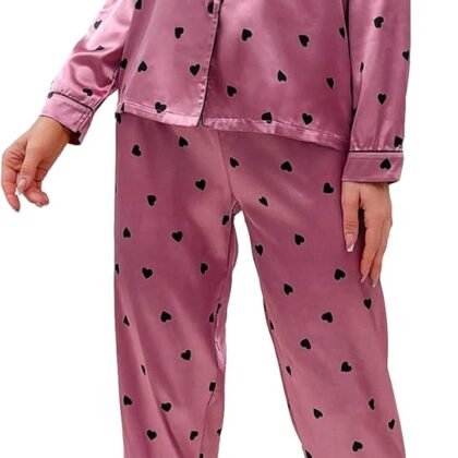 WDIRARA Women's 2 Piece Sleepwear Striped Satin Short Sleeve Shirt and Pants Pajama Set