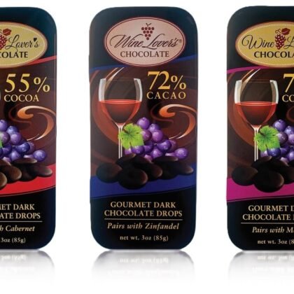 Wine Lover's Chocolate 3-Tin Gift Set, Pair with Cabernet, Merlot, Zinfandel, 10.5-Ounce Gift Set