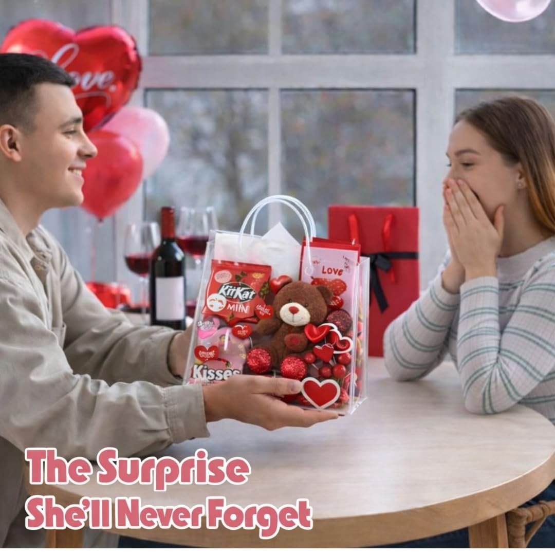Valentine’s Day Package with Teddy Bear & Chocolate – Romantic Candy Gift Set for Her or Him, Valentine Day Gift Basket with Sweets, V-Day Heart Bag & Greeting Card Included - Image 6