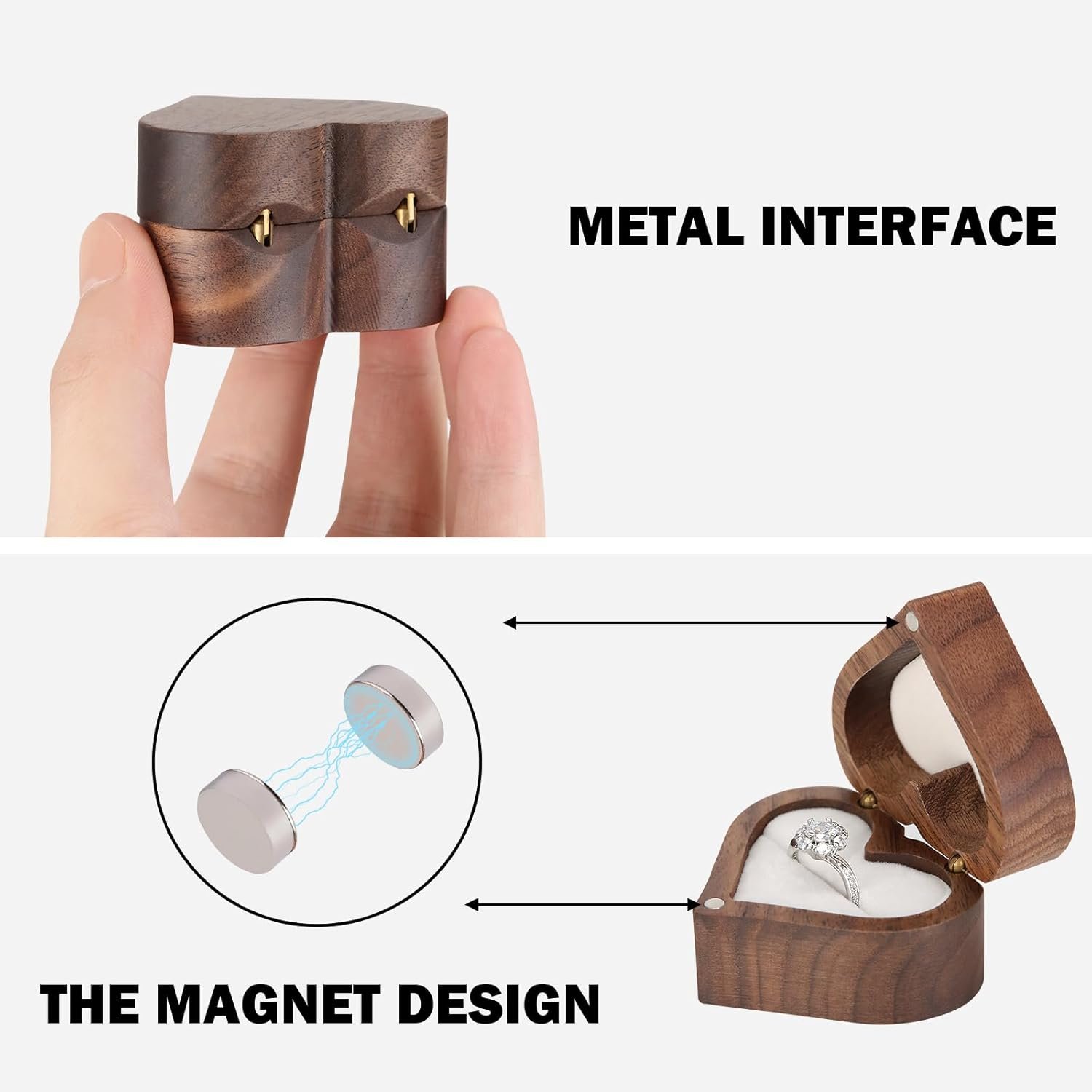 LETURE Wooden Heart Shape Ring Gift Box with Single Slot 2 Slot, Personalized Vintage Wood Jewelry Box for Proposal Engagement Wedding Ceremony Anniversary (White-1 Slot) - Image 6