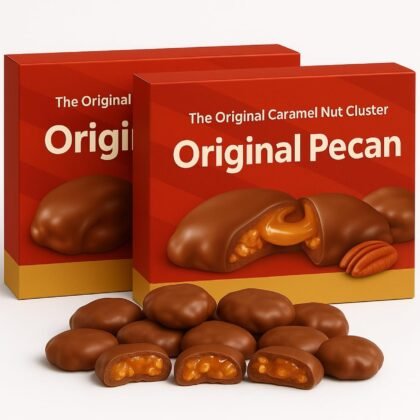 Milk Chocolate Pecan Caramel Nut Cluster Two (4.6 oz) Boxes | Crisp premium pecans & creamy caramel | Luscious milk chocolate | Perfect for Holidays, Birthdays Gift Snack | Gooey, Nutty Chocolate