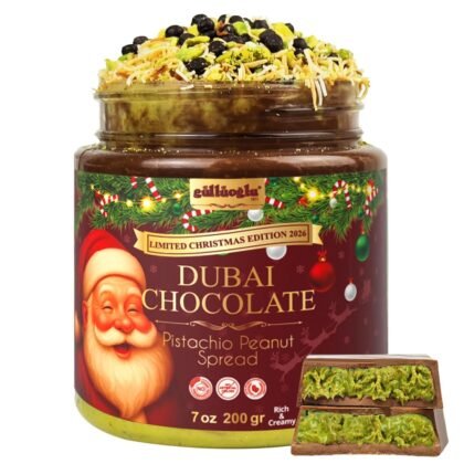 Gulluoglu Christmas Edition – Dubai Chocolate Pistachio Peanut Spread in Festive Holiday Jar | Limited Seasonal Gourmet Halal Dessert – 7 oz (200g)