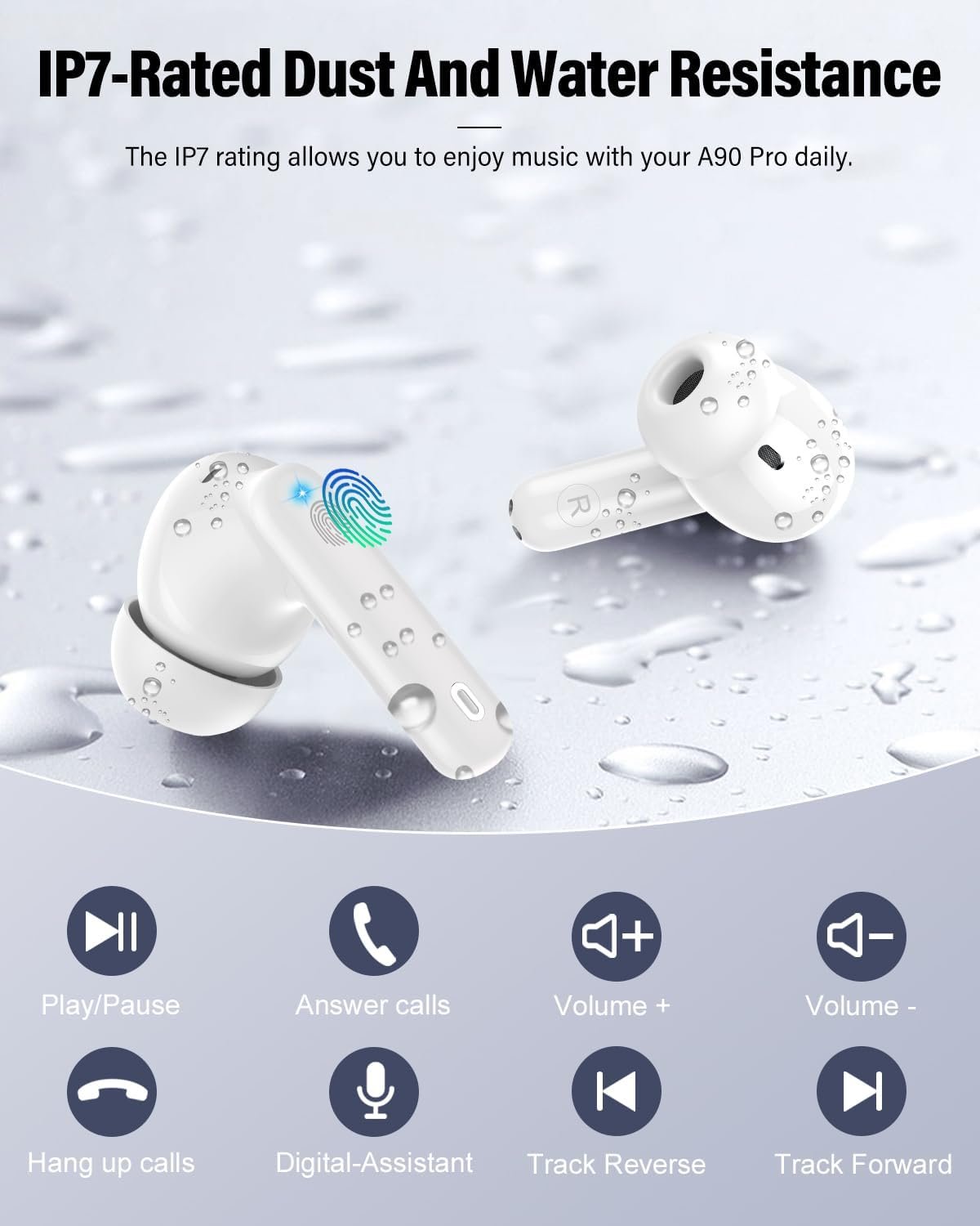Wireless Earbuds, Bluetooth 5.4 Headphones Bass Stereo, Ear Buds with Noise Cancelling Mic, LED Display in Ear Earphones Clear Calls, IP7 Waterproof Bluetooth Earbuds for Phones/Sports/Laptop, White - Image 8