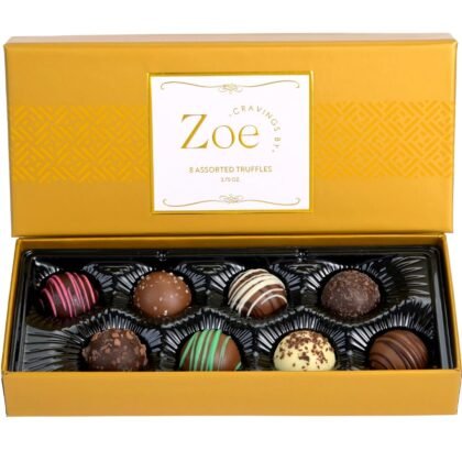 CRAVINGS BY ZOE Birthday Chocolate Truffles Gift Box | 8 Count | Assorted Gourmet Milk & Dark valentines chocolate Chocolate Candy Food Gift Basket Anniversary, Get Well, Holiday, Thank You Men Women Mom Her